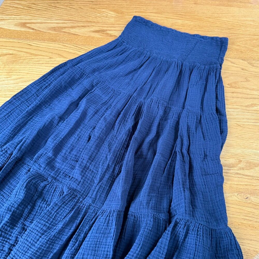 Félicité navy tiered skirt with shirred waist